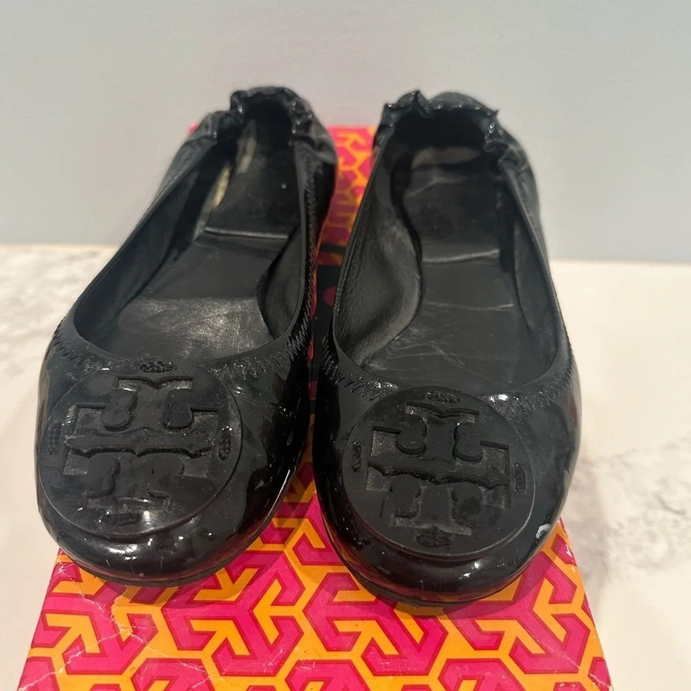 Tory Burch Black Patent Reva Flats Size 6